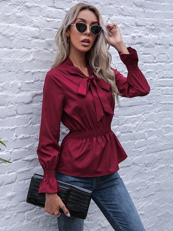 Women's Solid Color Elastic Bell Sleeve Shirt