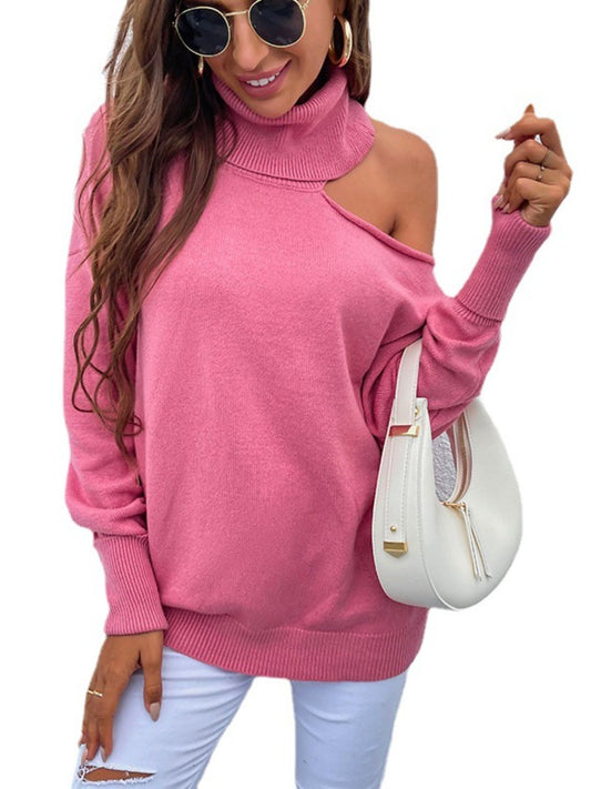 Women's Turtlenecks One Shoulder Lapel Collar Knitted Oversized Sweater