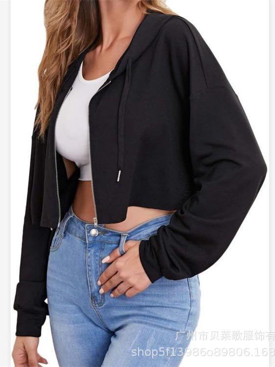 Zip Up Hooded Crop Sports Jacket