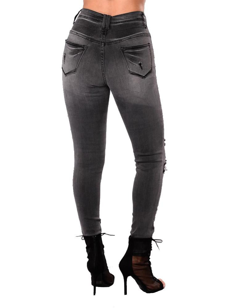 Womens Retro Smoke Grey Fashion Destroyed Ripped Skinny Fit Jeans