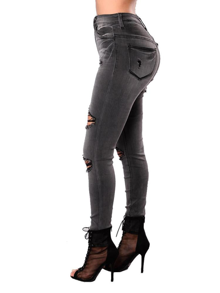 Womens Retro Smoke Grey Fashion Destroyed Ripped Skinny Fit Jeans