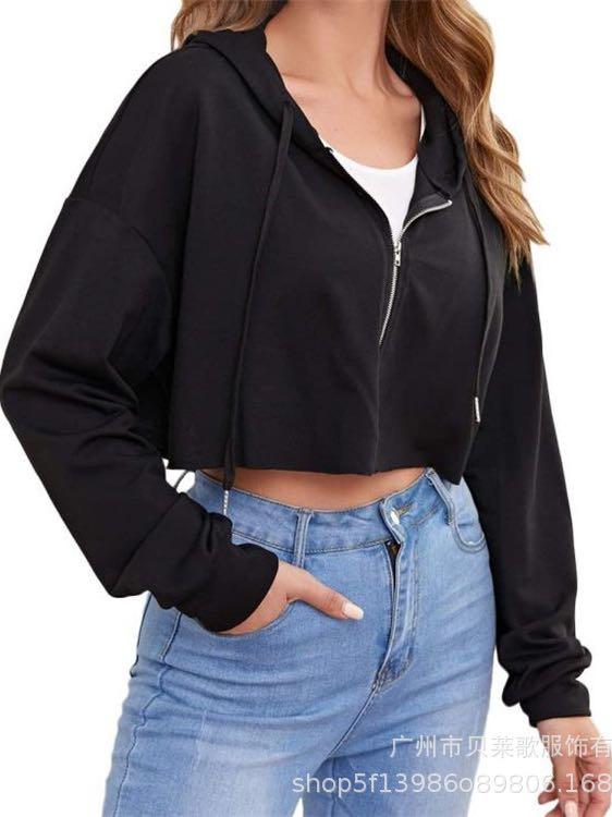 Zip Up Hooded Crop Sports Jacket