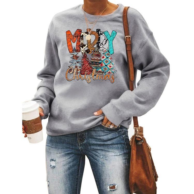 Women's Tops Round Neck Long Sleeve Printed Pullover Christmas Sweatshirt