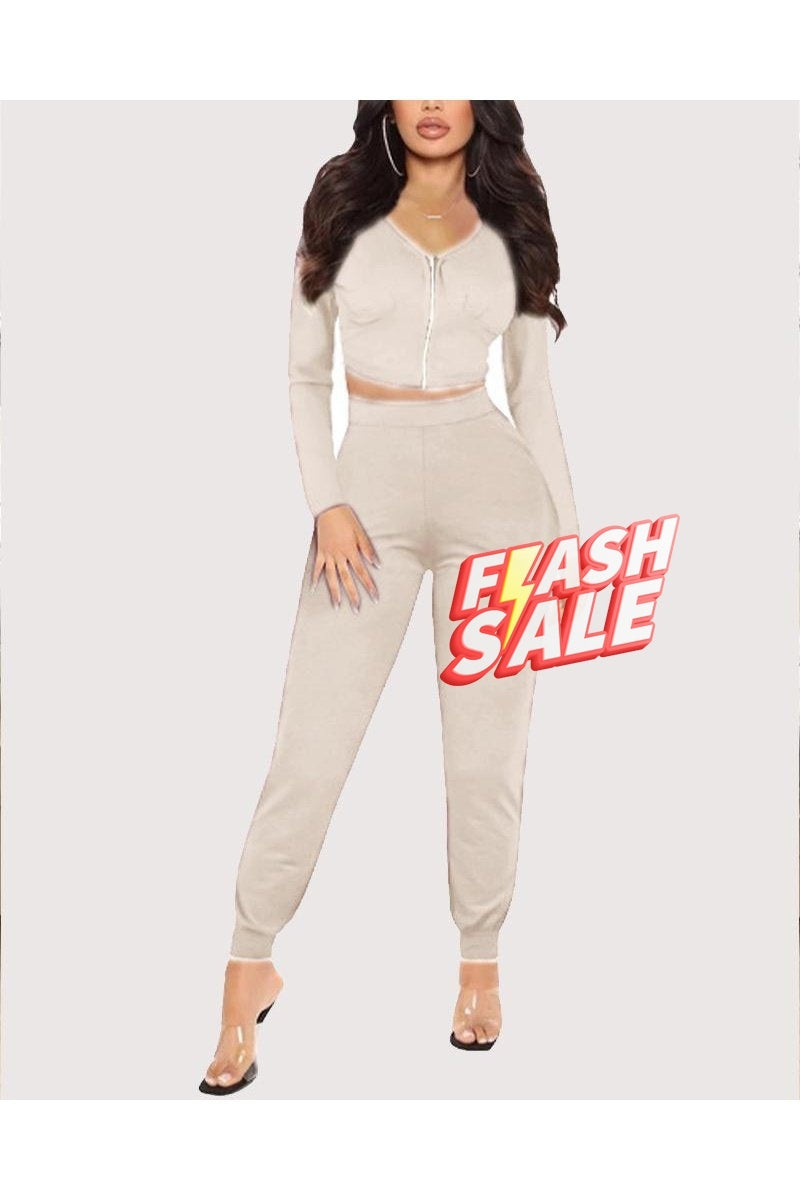 Zip Up Front Long Sleeve Top & Pants Set