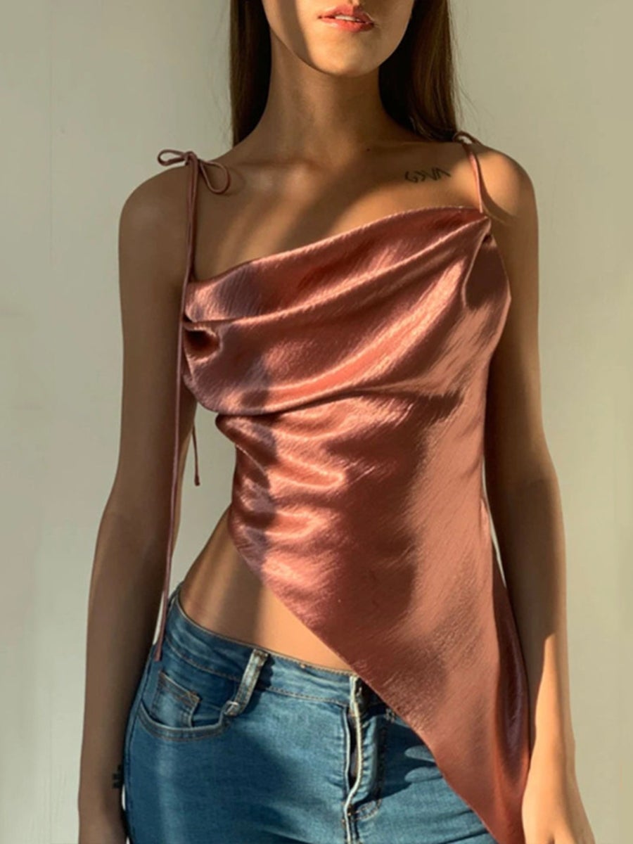 Y2k Fashion Cami Top Solid Color Irregular Hem Backless Camisole