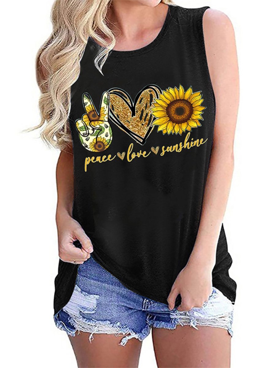 Women's T Shirt Sleeveless Sunflower Floral Loose Fit Cami Top