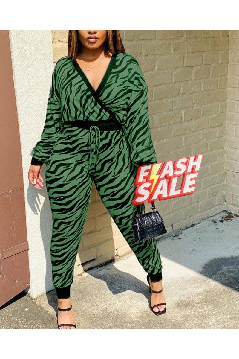 Zebra Print Drawstring Long Sleeve Top & Pants Set