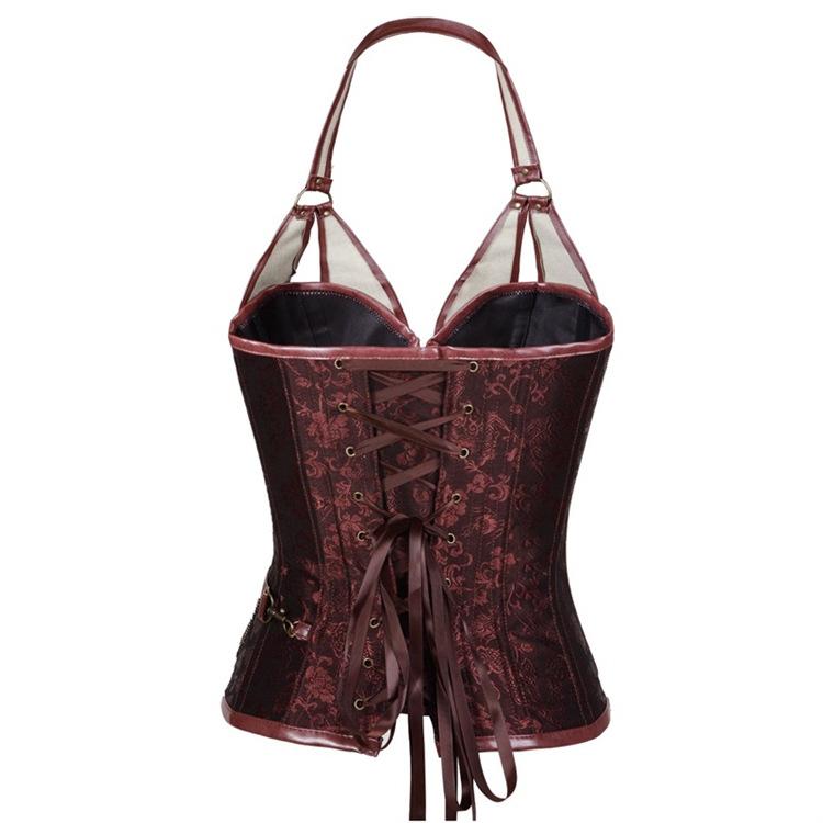 Women's Steampunk Corset Vest Halter Steel Boned Leather Corset Tops