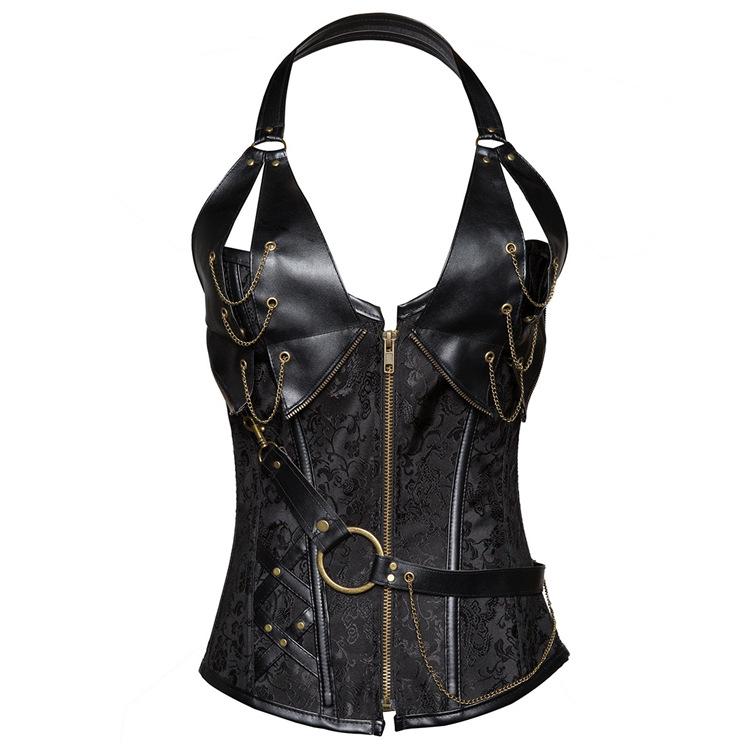 Women's Steampunk Corset Vest Halter Steel Boned Leather Corset Tops