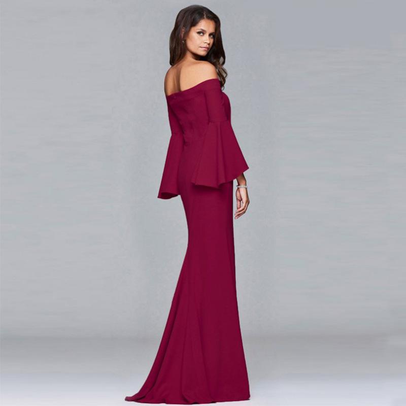 Women's Wedding Dress Off Shoulder Ruffled Sleeves Split Maxi Dress