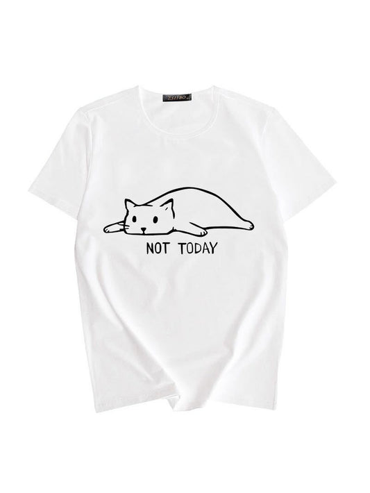 Women's Stylish Lazy Cat Print Comfort T-Shirt