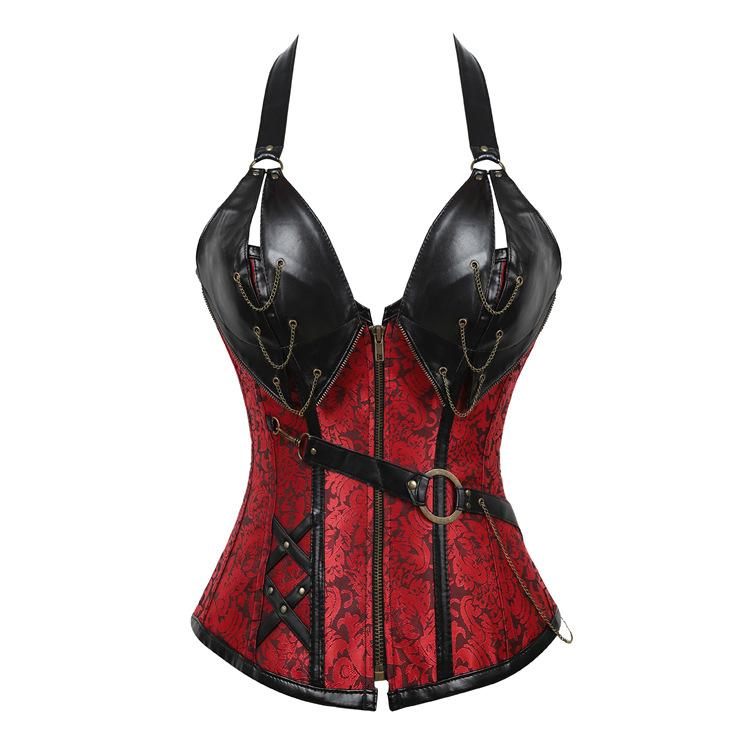 Women's Steampunk Corset Vest Halter Steel Boned Leather Corset Tops