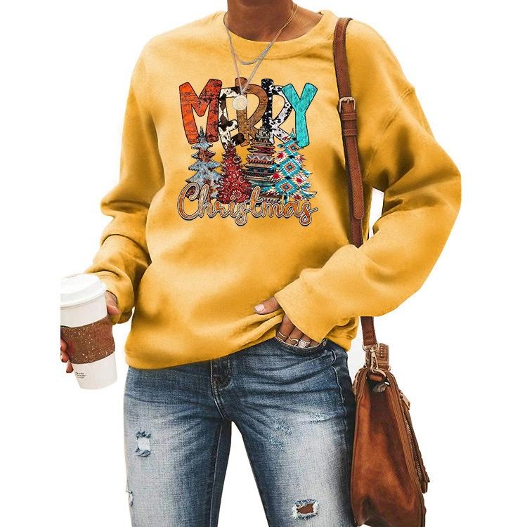 Women's Tops Round Neck Long Sleeve Printed Pullover Christmas Sweatshirt