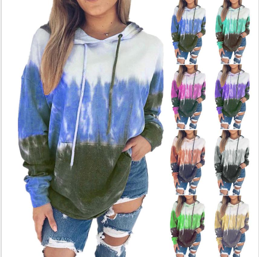 Women's Tie Dye Hoodie Long Sleeve Drawstring Hooded Sweatshirt