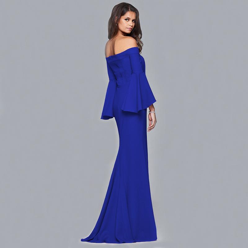 Women's Wedding Dress Off Shoulder Ruffled Sleeves Split Maxi Dress