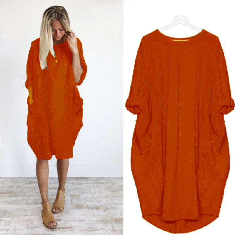 Women's Summer Dress Round Neck Pockets Midi Plus Size Dresses