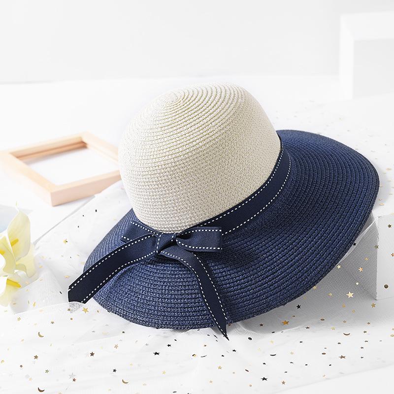 Women's Sun Straw Hats UV Protection Color Matching Ribbon Beach Travel Hats