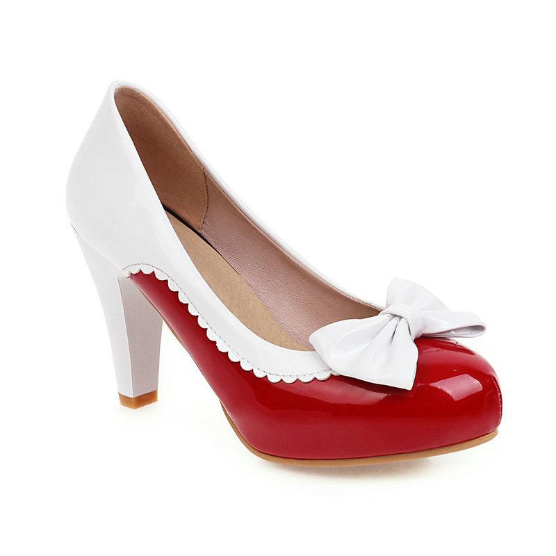 1950s Shoes Bowknot Round Toe High Heels Shoes