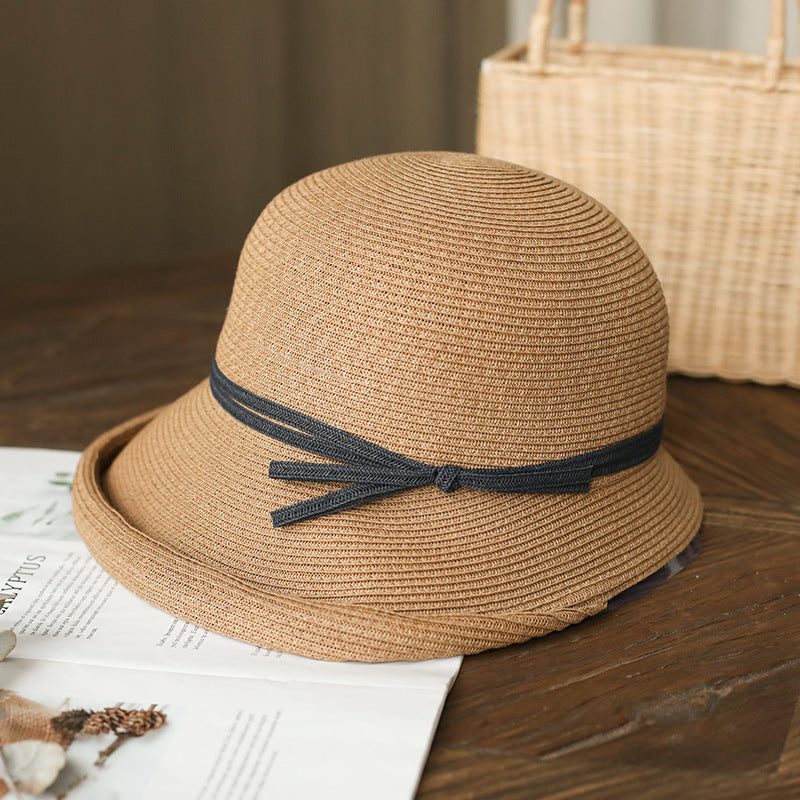 Women's Straw Hat Hepburn Style Retro Foldable Simple Casual Sun Protection Hat