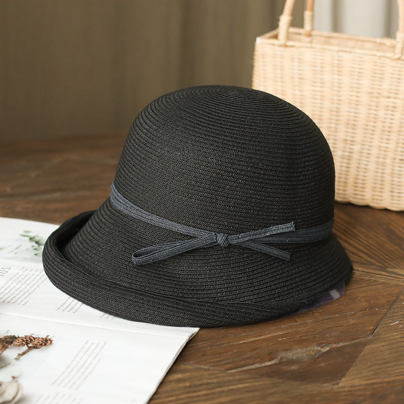 Women's Straw Hat Hepburn Style Retro Foldable Simple Casual Sun Protection Hat