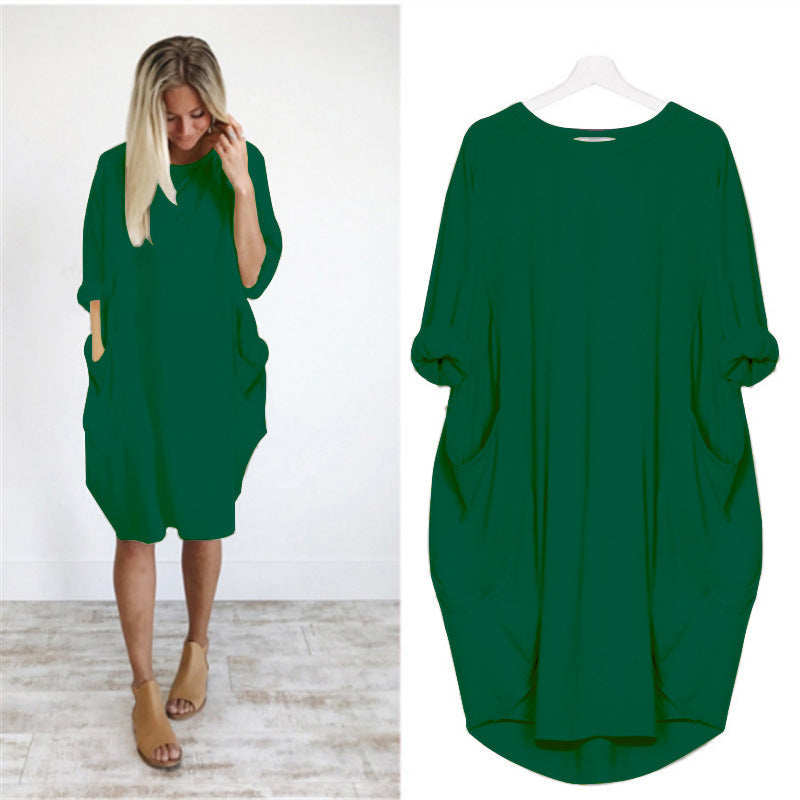 Women's Summer Dress Round Neck Pockets Midi Plus Size Dresses