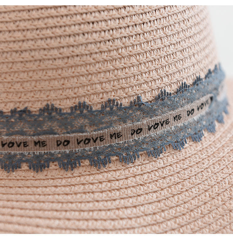 Women's Straw Hats Lace Decoration Wide Brim Dome Beach Hats