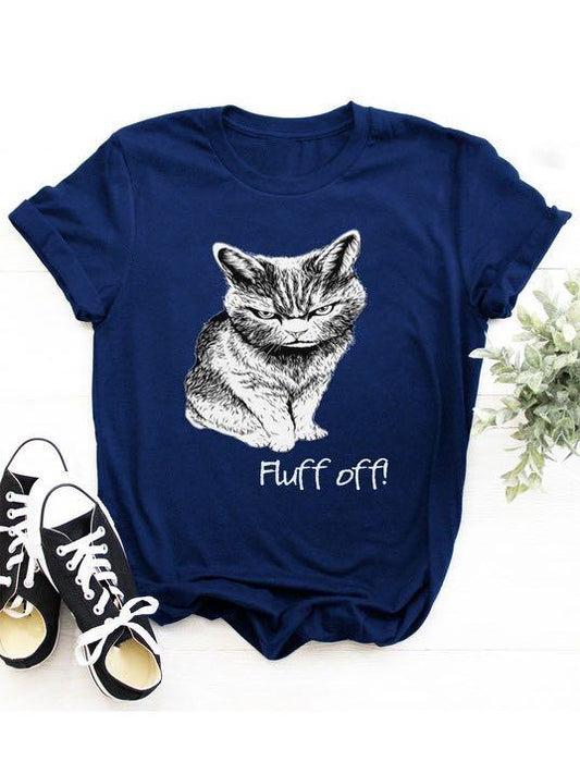 Women's Stylish Fluff Off Cat Print T-Shirt