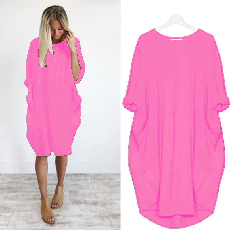 Women's Summer Dress Round Neck Pockets Midi Plus Size Dresses