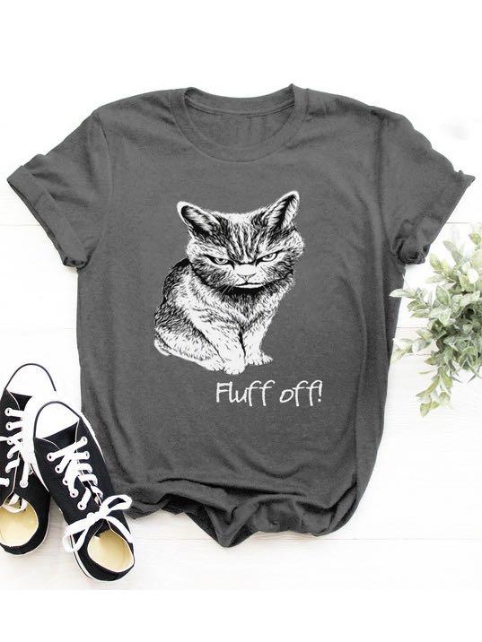 Women's Stylish Fluff Off Cat Print T-Shirt