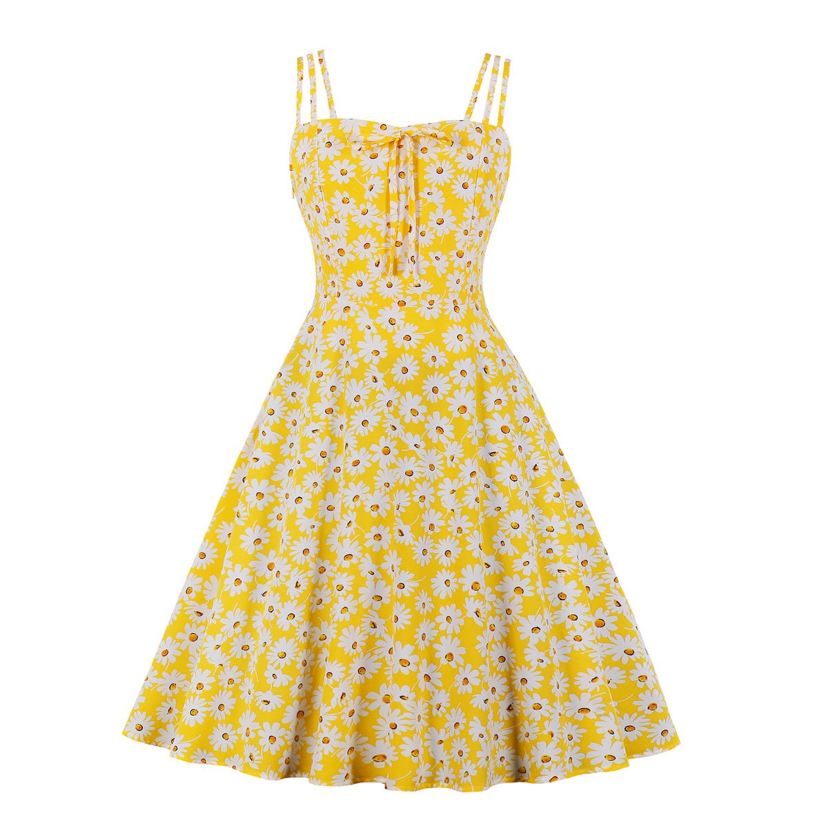 1950s Style Fashion Strap Sling Floral Dresses Sexy Little Daisy Print Dress