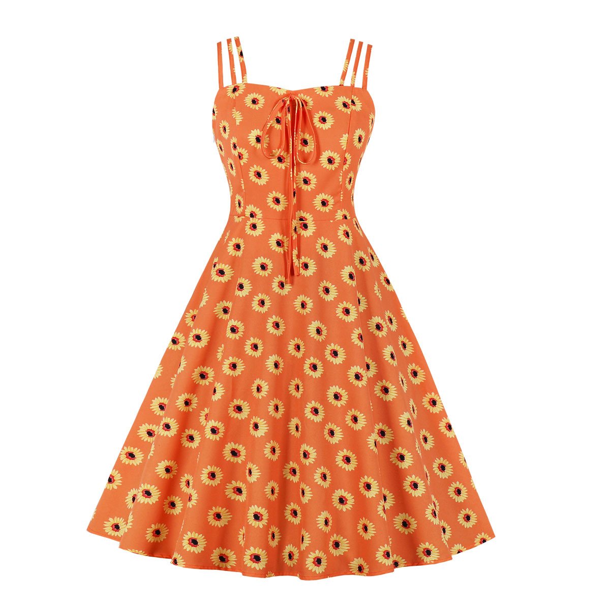 1950s Style Fashion Strap Sling Floral Dresses Sexy Little Daisy Print Dress