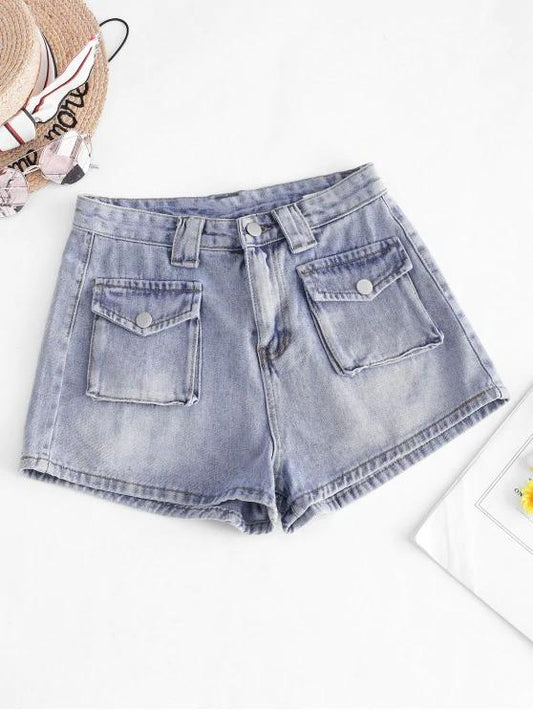 Zip Fly Cargo Pocket Denim Shorts