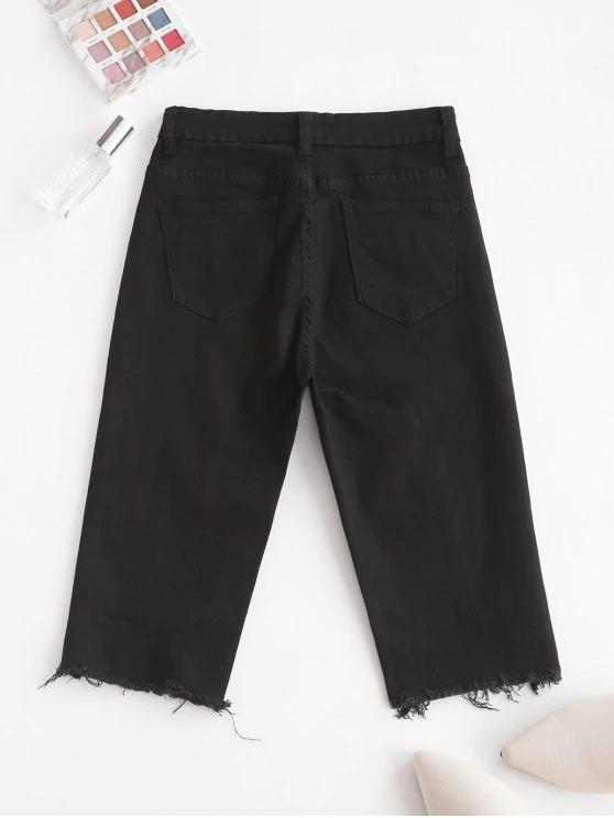 Y2K Uneven Hem Capri Jeans