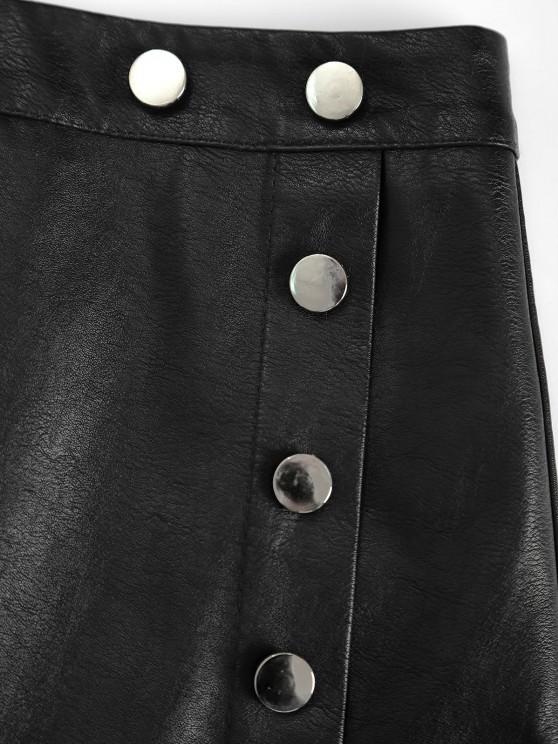 Zippered Front Mock Button PU Leather Mini Skirt