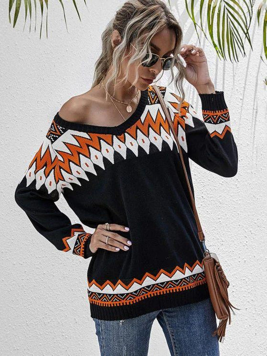 Zig Zag Raglan Sleeve Jumper Sweater