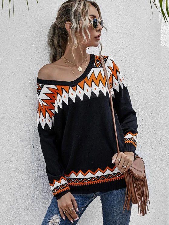 Zig Zag Raglan Sleeve Jumper Sweater