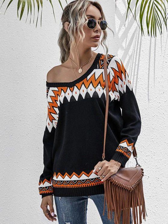 Zig Zag Raglan Sleeve Jumper Sweater