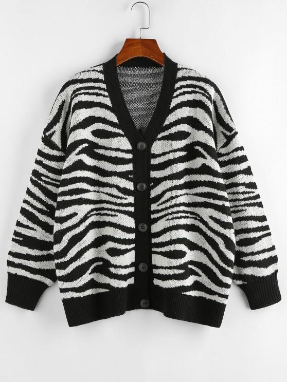 Zebra Print Drop Shoulder Loose Cardigan