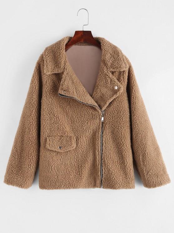 Zip Up Flap Pocket Teddy Coat