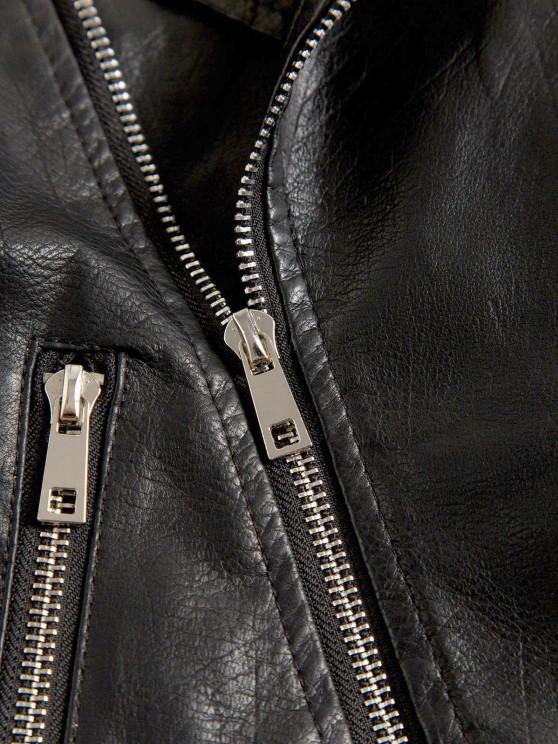 Zip Up Pockets Faux Leather Biker Jacket