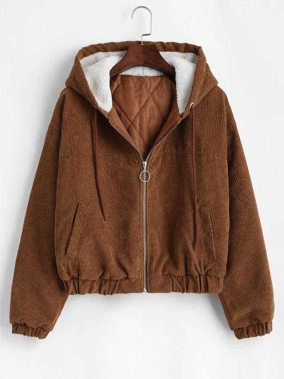 Zip Up Fleece Hood Corduroy Jacket