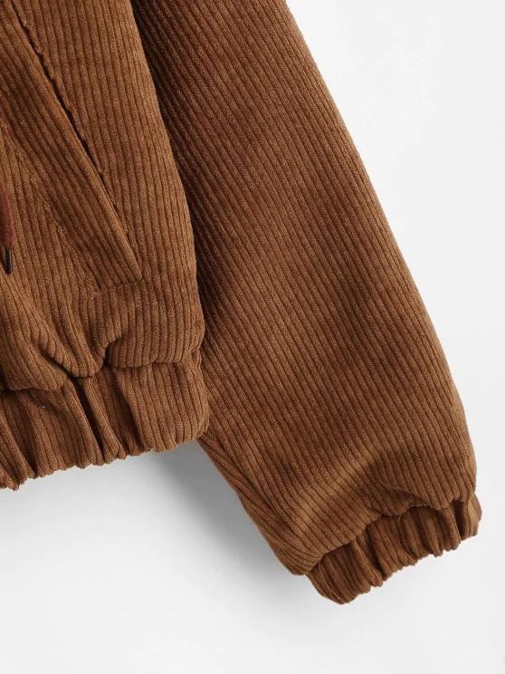 Zip Up Fleece Hood Corduroy Jacket