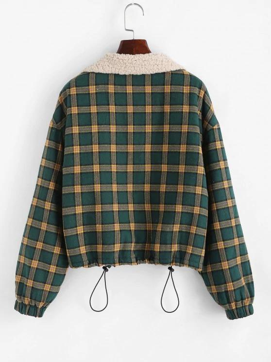 Zip Up Fleece Lined Plaid Houndstooth Jacket