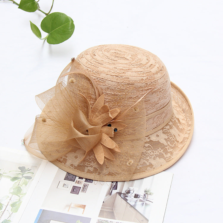 Women's Top Hat Flower Lace Fashion Dome Elegent Rolled Basin Hat