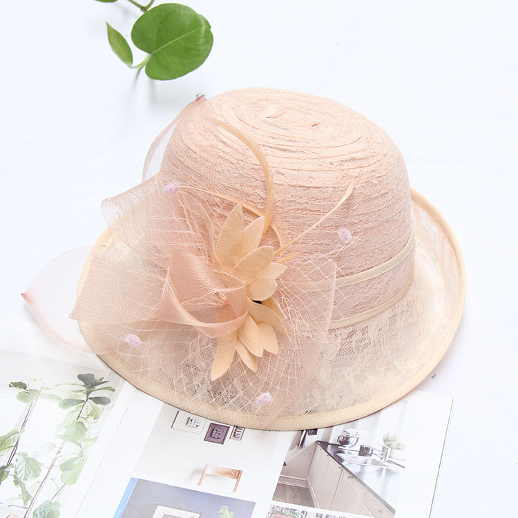 Women's Top Hat Flower Lace Fashion Dome Elegent Rolled Basin Hat