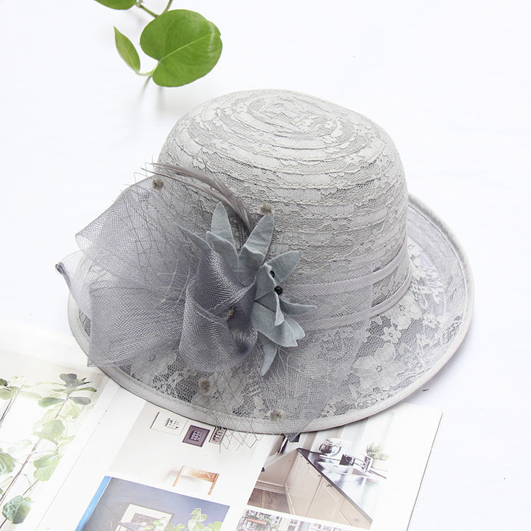 Women's Top Hat Flower Lace Fashion Dome Elegent Rolled Basin Hat