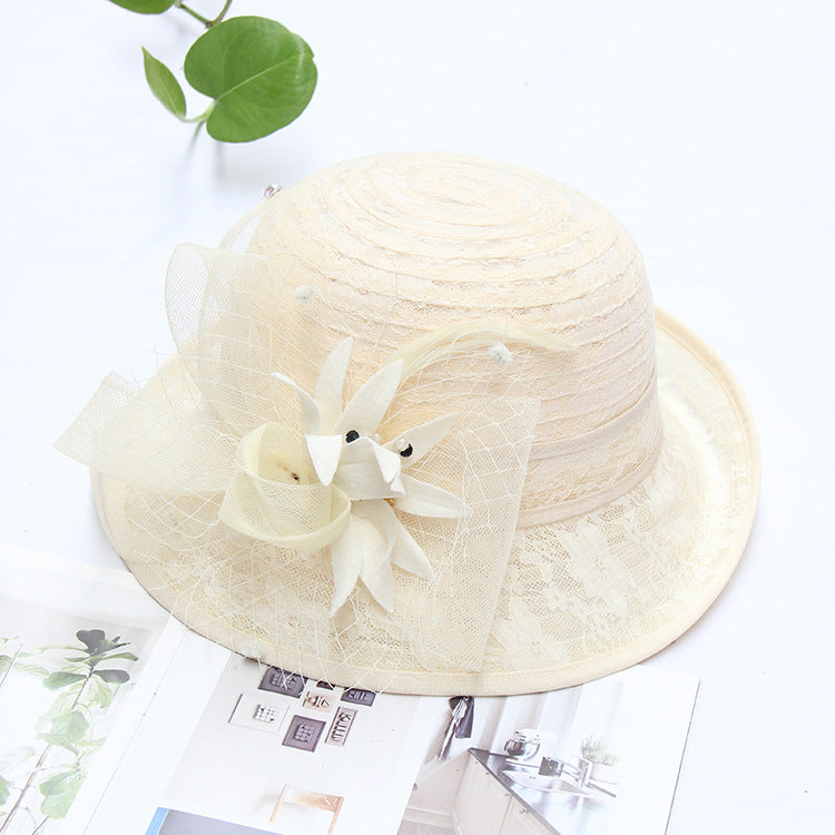 Women's Top Hat Flower Lace Fashion Dome Elegent Rolled Basin Hat