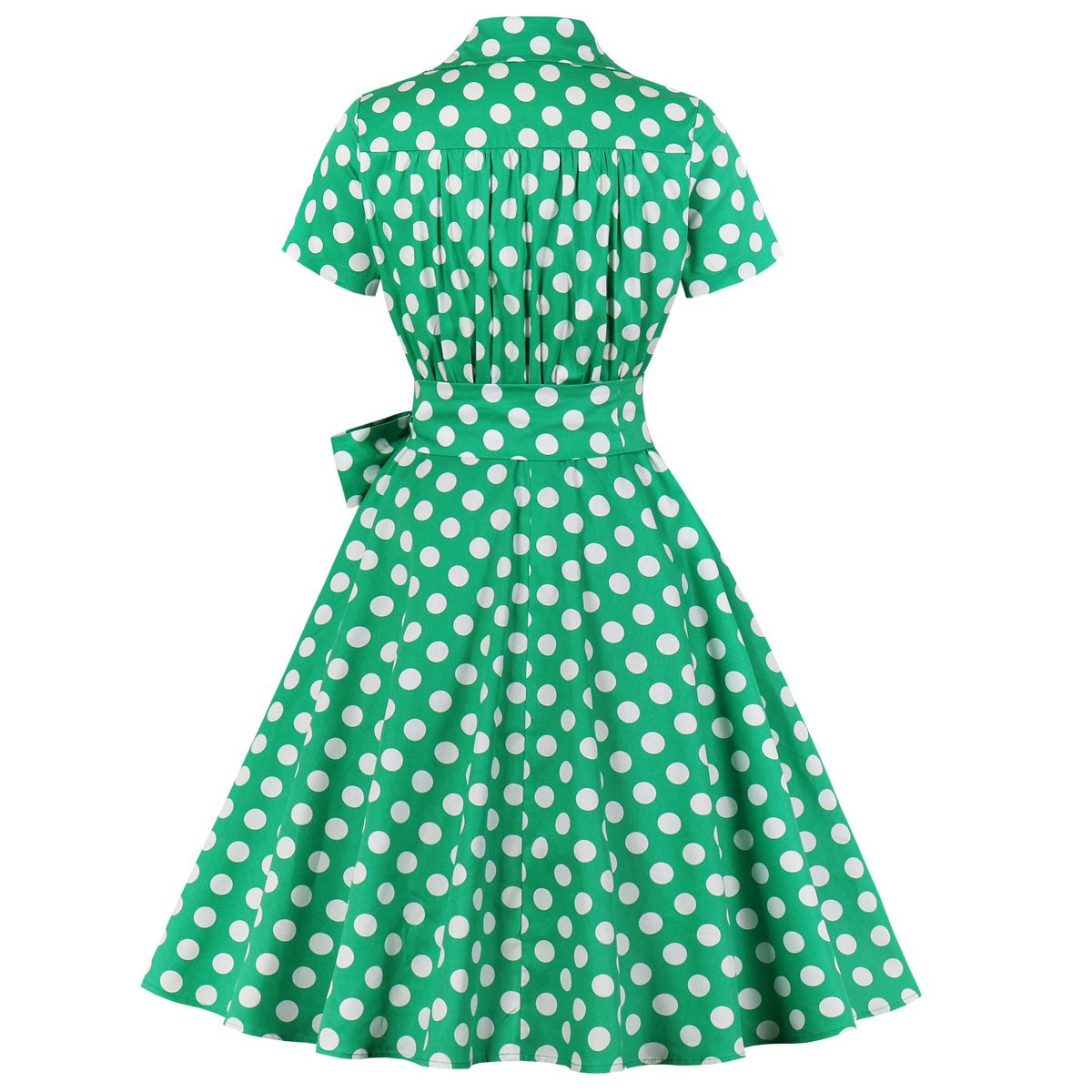 1950s Dress Polka Dot Short Sleeve Lapel Collar Vintage Swing Dresses