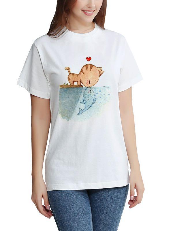 Women's Stylish 3D Cat Print Crewneck T-Shirt