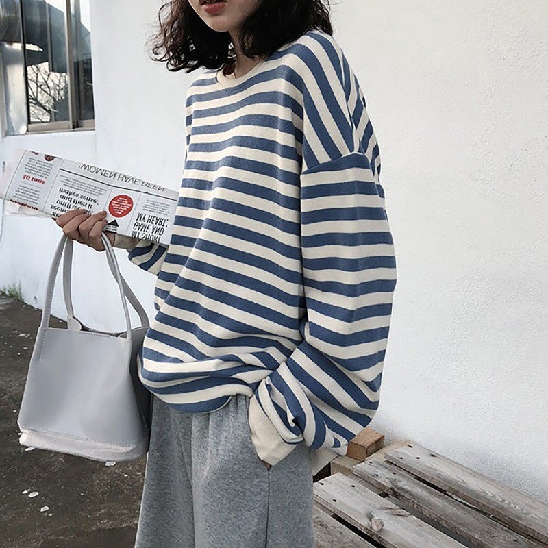 Women's Sweatshirts Round Neck Striped Long Sleeve Loose Casual Sweatshirt